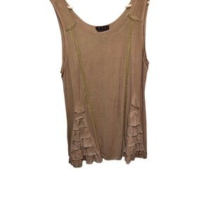 POL Tank Top Taupe Ruffle Lace Detail Women's Size M